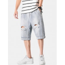 Mens Casual Hole Designed Denim Shorts