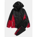 Mens Patchwork Zipper Sports Two  Piece Outfits With Removable Hood