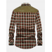 Mens Classic Plaid Piush Lined Long Sleeve Lapel Thick Vintage Shirt Jacket