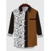 Black & Brown Stitching School Supplies Printing Men's Long Sleeve Shirt