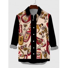 Vintage Style Black & Abstract Hand Drawn Bar Poster Printing Men's Long Sleeve Shirt