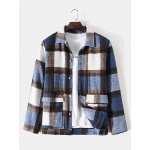 Men Plaid Patchwork Vintage Pockets Button Casual Lapel Jackets