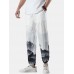 Mens Casual Landscape Print Drawstring Loose Pants