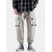 Mens Solid Color Applique Cotton Drawstring Cuffed Cargo Jogger Pants