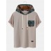 Mens Vintage Geometric Pattern Short Sleeve Knit Hooded T  Shirts