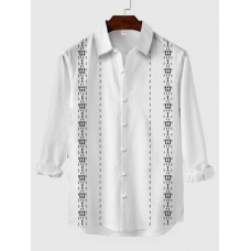 White Geometric Fashion Printing Men's Long Sleeve Shirt