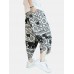 Mens Ethnic Style Print Drawdtring Asymmetrical Harem Pants